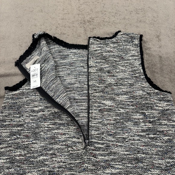 Loft Black White Multi Color Fringe Tweed Sleeveless Shirt Dress Women's Medium - Picture 8 of 8